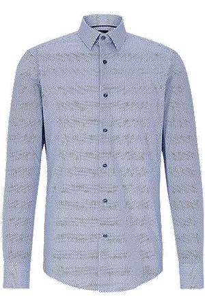 HUGO BOSS Homem Camisa Formal - Camisa de ajuste slim em algodão orgânico estampado com elástico