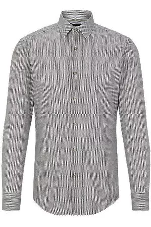 HUGO BOSS Homem Camisa Formal - Camisa de ajuste slim em algodão orgânico estampado com elástico