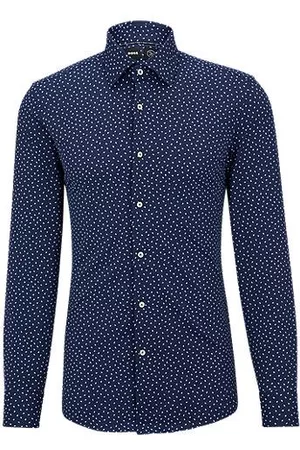HUGO BOSS Homem Camisa Formal - Camisa de ajuste slim em tecido elástico de alto desempenho com padrão