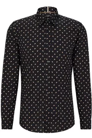 HUGO BOSS Homem Camisa Formal - Camisa de ajuste slim em algodão elástico estampado