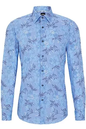 HUGO BOSS Homem Camisa Formal - Camisa de ajuste slim em algodão elástico com padrão floral