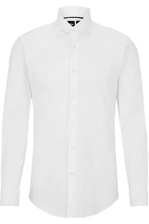 HUGO BOSS Homem Camisa Formal - Camisa de ajuste slim em mistura de algodão elástico