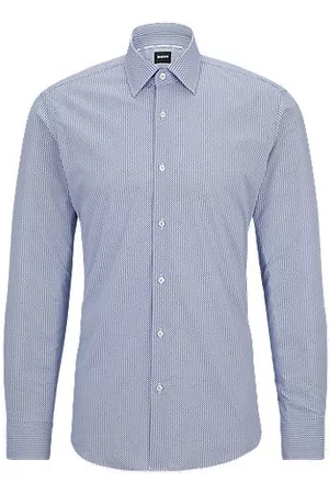 HUGO BOSS Homem Camisa Formal - Camisa de ajuste regular em algodão elástico com padrão