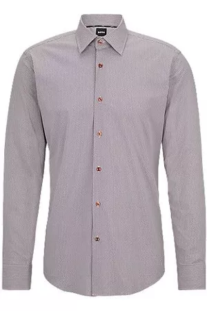 HUGO BOSS Homem Camisa Formal - Camisa de ajuste regular em algodão elástico com padrão