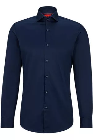 HUGO BOSS Homem Camisa Formal - Camisa de ajuste slim em sarja de algodão fácil de passar a ferro