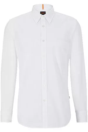 HUGO BOSS Homem Camisa Formal - Camisa de ajuste regular em popelina de algodão orgânico