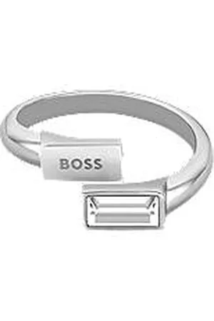 HUGO BOSS Anel prateado com cristal baguete