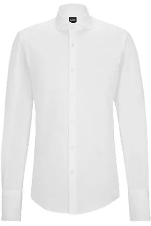 HUGO BOSS Homem Camisa Formal - Camisa de ajuste slim em algodão orgânico estruturado