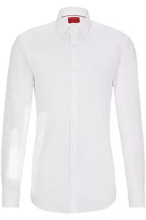 HUGO BOSS Homem Camisa Formal - Camisa de ajuste slim em malha de algodão estruturada