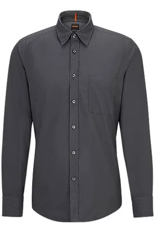 HUGO BOSS Homem Camisa Formal - Camisa de ajuste regular em popelina de algodão orgânico