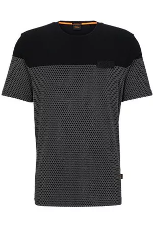 HUGO BOSS Homem T-shirts & Manga Curta - T-shirt de algodão de ajuste descontraído com estampado puff de efeito de malha