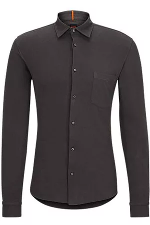 HUGO BOSS Homem Camisa Formal - Camisa de ajuste slim tingida em jersey de algodão