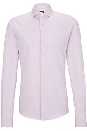 HUGO BOSS Homem Camisa Formal - Camisa de ajuste slim em algodão orgânico estruturado
