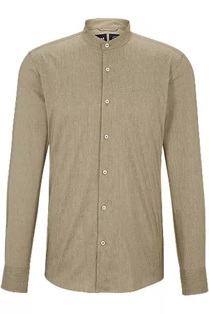 HUGO BOSS Homem Camisa Formal - Camisa de ajuste slim em algodão elástico com colarinho mandarim