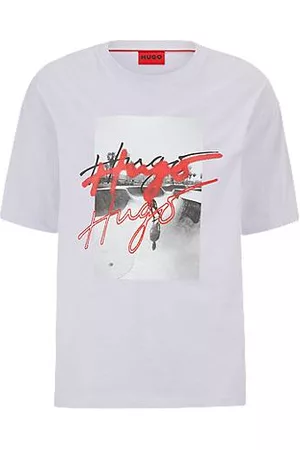 HUGO BOSS Homem T-shirts & Manga Curta - T-shirt em ajuste grande em algodão orgânico com gráfico do logótipo