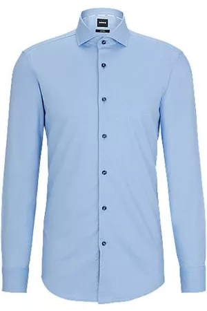 HUGO BOSS Homem Camisa Formal - Camisa de ajuste slim em sarja de algodão elástico fácil de engomar
