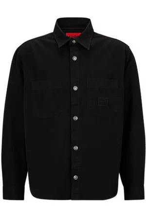 HUGO BOSS Homem Camisa Formal - Sobrecamisa de ajuste grande em sarja de algodão com bolsos de chapa