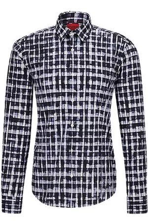 HUGO BOSS Homem Camisa Formal - Camisa de ajuste slim em algodão elástico com logótipo estampado