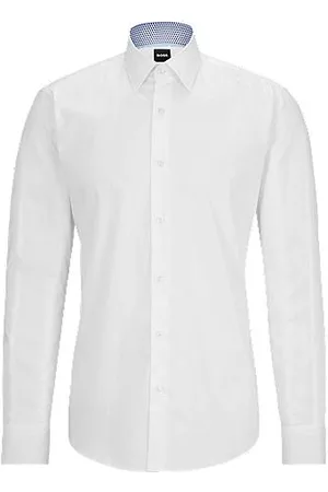 HUGO BOSS Homem Camisa Formal - Camisa de ajuste regular em popelina de algodão fácil de engomar