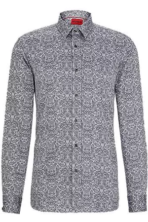 HUGO BOSS Homem Camisa Formal - Camisa de ajuste extra-slim em jacquard de algodão com estampado paisley