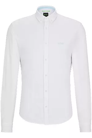 HUGO BOSS Homem Camisa Formal - Camisa de ajuste regular com botões em jersey de algodão