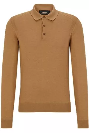 HUGO BOSS Homem Sweatshirts - Camisola de colarinho polo em lã, seda e caxemira