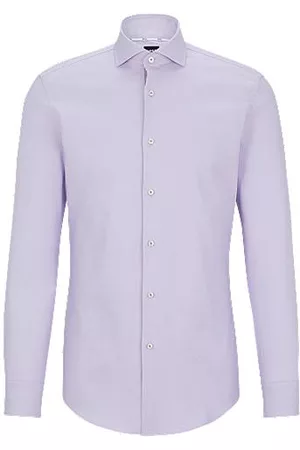 HUGO BOSS Homem Camisa Formal - Camisa de ajuste slim em sarja de algodão elástico fácil de engomar