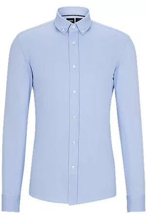HUGO BOSS Homem Camisa Formal - Camisa de ajuste slim em sarja de alto desempenho de mistura de algodão