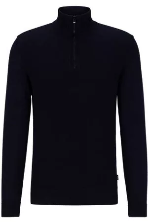 HUGO BOSS Homem Sweatshirts - Camisola com fecho em mistura de materiais, incluindo lã e algodão