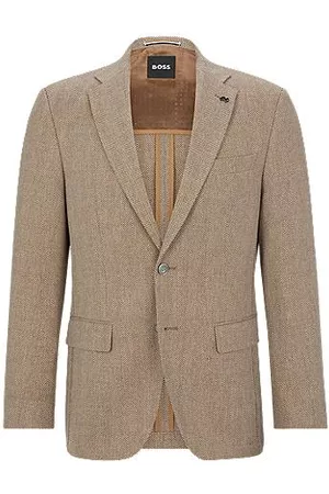 HUGO BOSS Homem Blazers - Casaco de ajuste slim em algodão com padrão de espinha e lã virgem