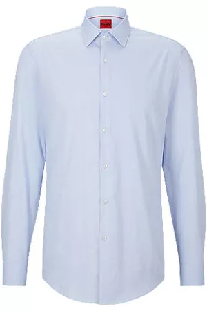HUGO BOSS Homem Camisa Formal - Camisa de ajuste slim em malha de algodão estruturada