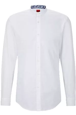 HUGO BOSS Homem Camisa Formal - Camisa de ajuste slim sem colarinho em popelina de algodão fácil de engomar