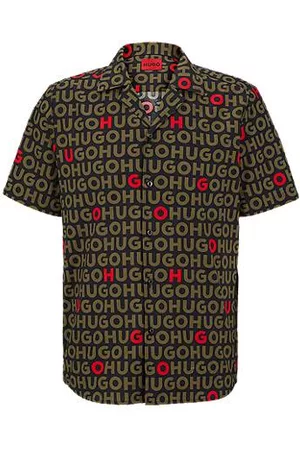 HUGO BOSS Homem Camisa Formal - Camisa de ajuste descontraído em popelina de algodão com estampado de logótipo