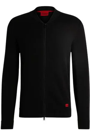 HUGO BOSS Cardigan estilo bomber em algodão tricotado com etiqueta de logótipo vermelha