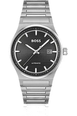 HUGO BOSS Relógio automático com bracelete de elos com mostrador com textura de ranhura