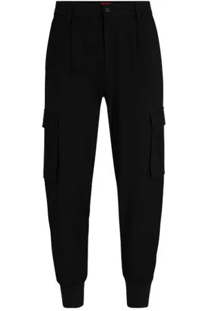 HUGO BOSS Calças de ajuste tapered em gabardina elástica