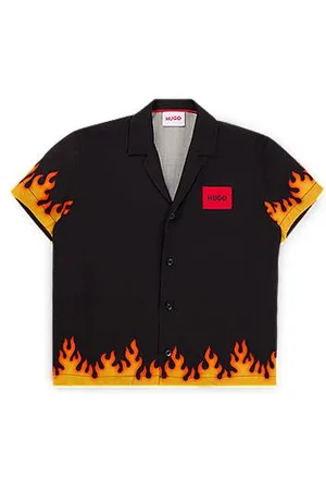 HUGO BOSS Camisa para criança com arte de chama e etiqueta de logótipo