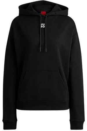 HUGO BOSS Camisola com capuz em terry de algodão com logótipo sobreposto e bolso canguru