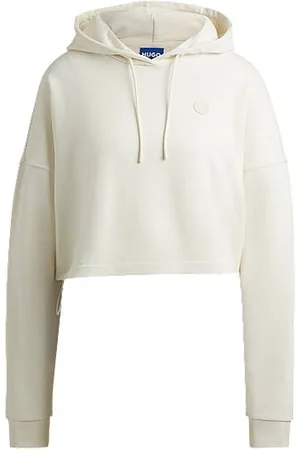 HUGO BOSS Camisola com capuz recortada de algodão turco com logótipo Happy