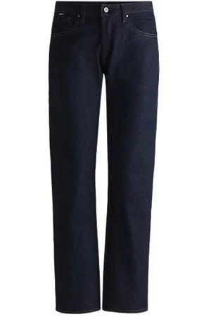 HUGO BOSS Calças de ajuste direito em ganga elástica confortável em cor azul crua​