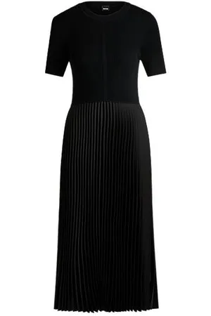 HUGO BOSS Vestido em mistura de materiais com saia plissada
