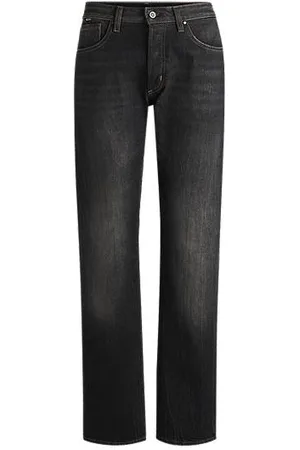 HUGO BOSS Calças de ajuste direito em ganga elástica confortável em preto desbotado