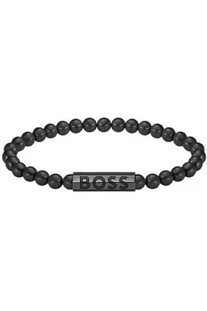 HUGO BOSS Pulseira de contas pretas com fecho de logótipo