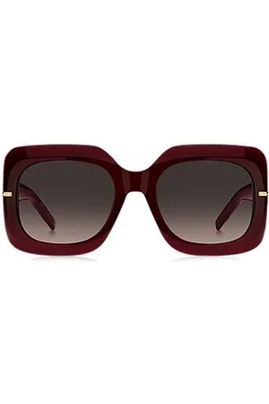 HUGO BOSS Óculos escuros em acetato bordô com dobradiças em tom dourado
