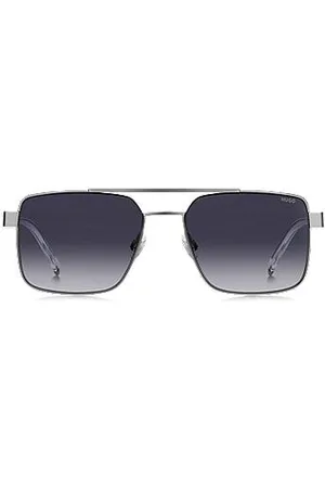 HUGO BOSS Óculos escuros de ponte dupla em metal cinzento