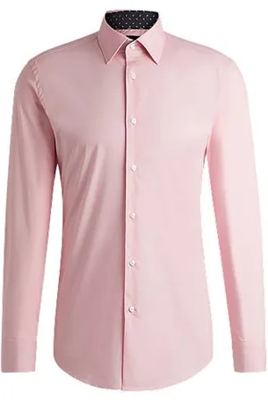 HUGO BOSS Camisa de ajuste slim em popelina de algodão elástico fácil de engomar