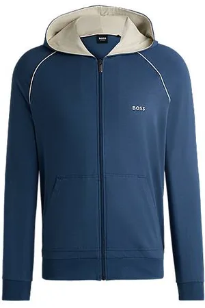 HUGO BOSS Camisola com capuz com fecho em algodão elástico com logótipo bordado