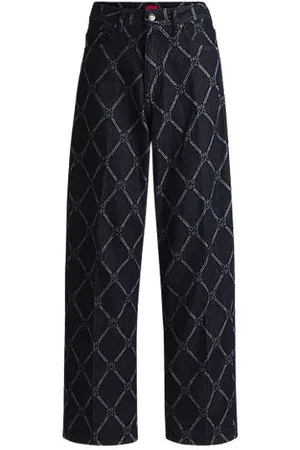 HUGO BOSS Calças de ganga de perna larga com motivo de logótipo sobreposto
