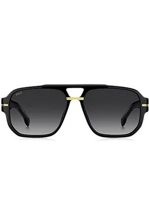 HUGO BOSS Óculos escuros em acetato preto com detalhes em tom dourado