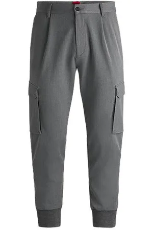HUGO BOSS Calças de ajuste tapered em gabardina elástica